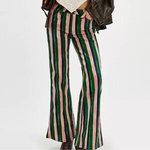 Free People Wrangler Stripe Wanderer Mid-Rise Jeans